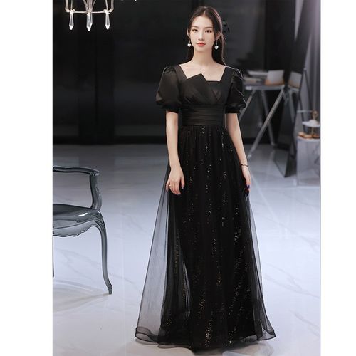 礼服裙秋冬长款宴会气质高端高级质感名媛生日赫本风晚礼服女 黑色 xs