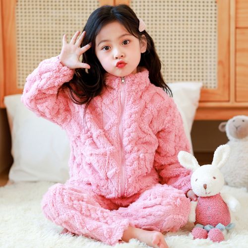 儿童睡衣法兰绒春秋秋冬季加厚款珊瑚绒女童家居服家居服套装