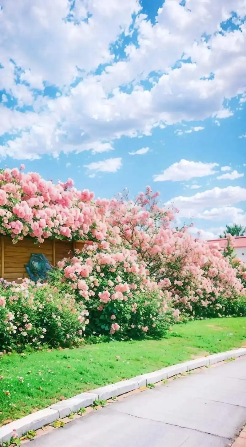 玫瑰花海.花海,蓝色粉色的玫瑰花,路上全是花瓣,天空上的云都 - 抖音