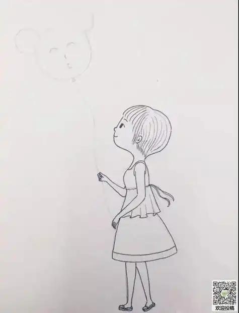 拿起球小女孩简笔画