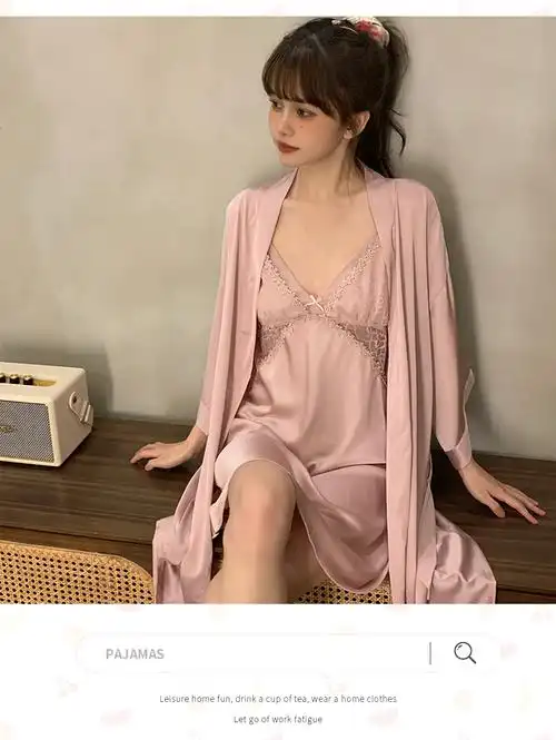 24新款睡衣女法式性感夏季带胸垫蕾丝吊带睡裙冰雪丝绸纯欲家居服