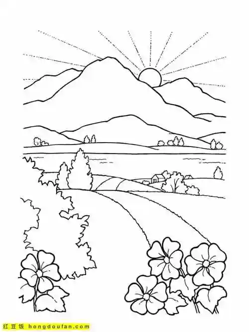 11张超级难的风景画涂色图片免费下载-红豆饭小学生简笔画大全