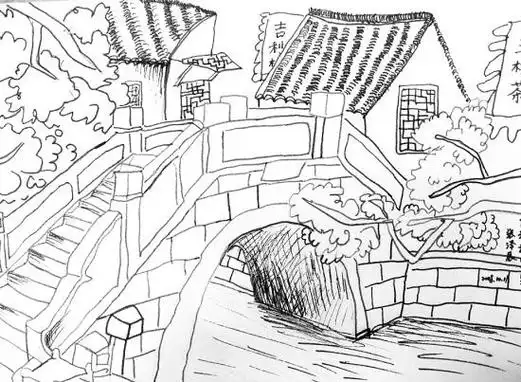 的桥手抄报小桥流水简笔画手抄报 手抄报简单又漂亮简单的古镇手抄报