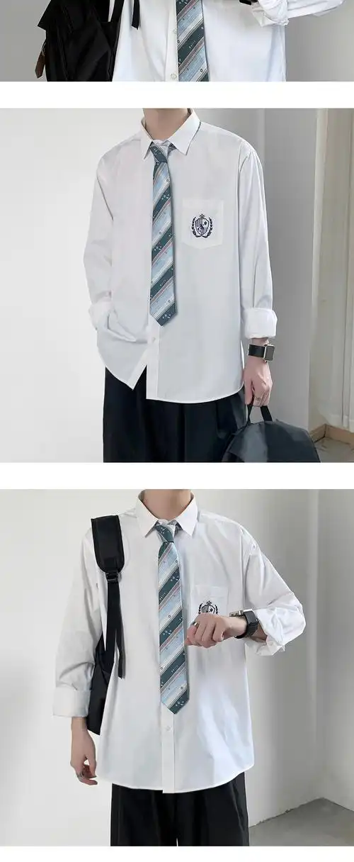 捡漏特价衬衫男dk衬衫男长袖制服领带衬衫男生纯白学院风日系原创jk
