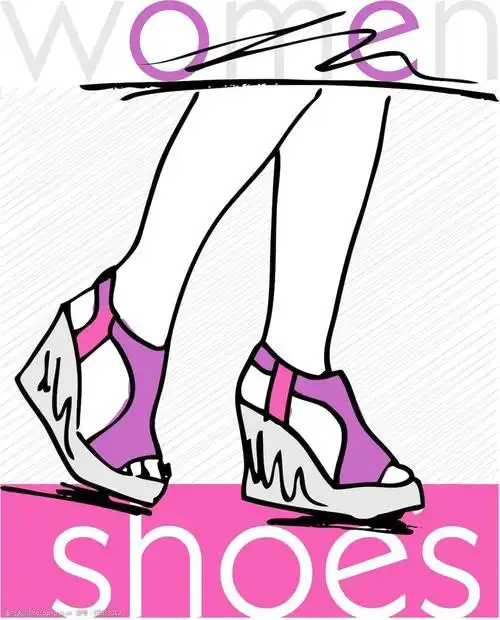 在现代的夏季平台凉鞋矢量插画草图女人的脚