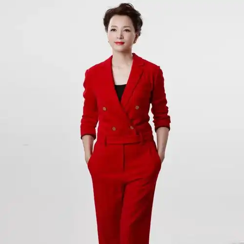 2022秋季女装新款款翻领长袖开衫钮扣拉链装饰红色连体裤董卿同款