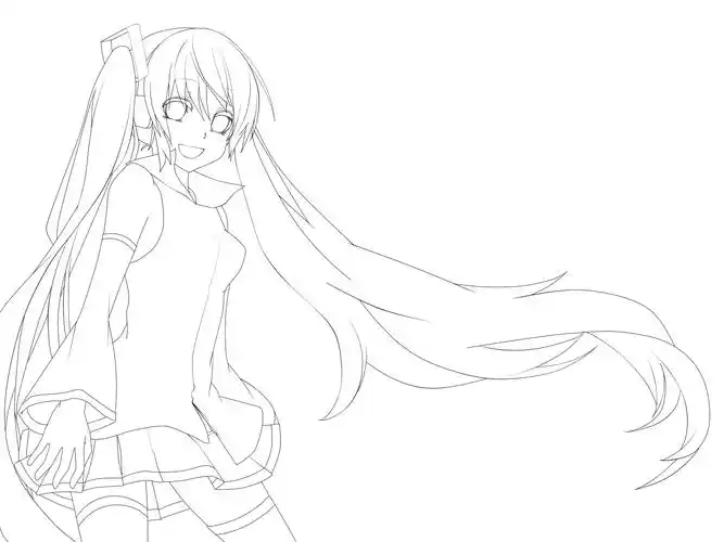 人物线稿黑白动漫素材手绘插画绘画