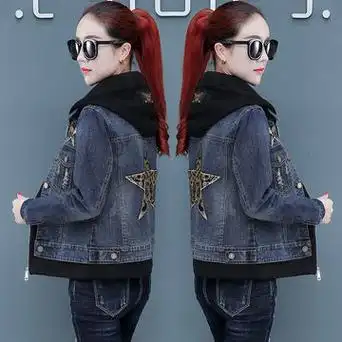 秋季牛仔短外套女春装新款韩版宽松bf连帽牛仔上衣服学生休闲夹克