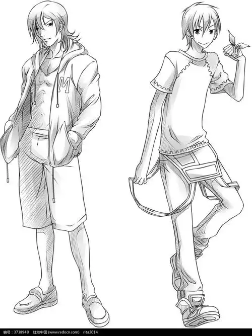 卡通美男手绘线稿图片