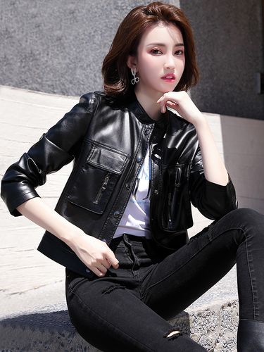 真皮皮衣外套女春秋2021年新韩版短款上衣小个子绵羊皮机车皮夹克