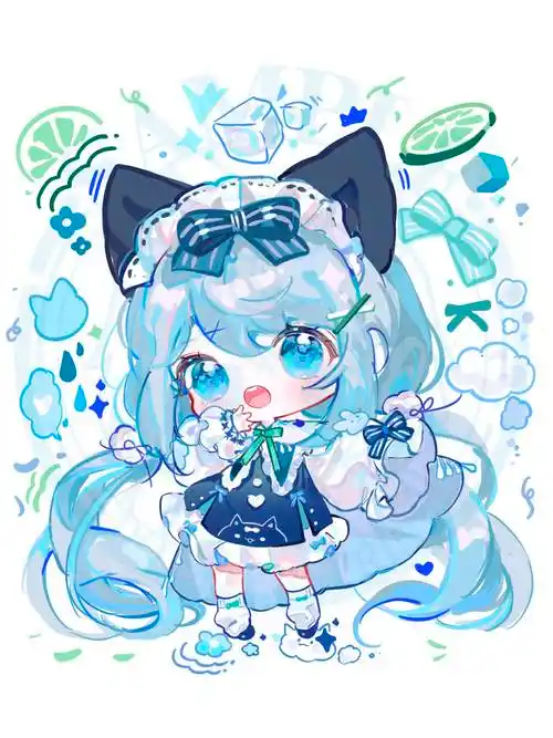 参考例图来约点oc的q头q版或者可爱的正比! oc是蓝发蓝瞳双马尾!