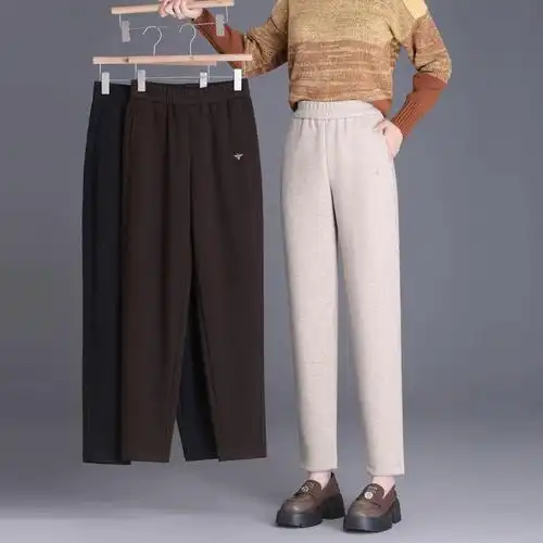 羊毛呢小个子显高哈伦裤女士高腰秋冬季中年妈妈九分小脚萝卜裤子