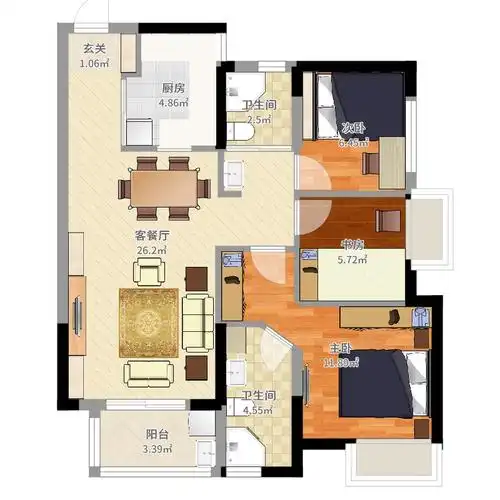 骋望珺玺 两房改三房