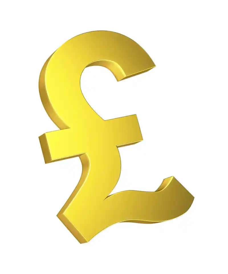 英镑符号,金色的英镑符号.在白色背景上孤立.