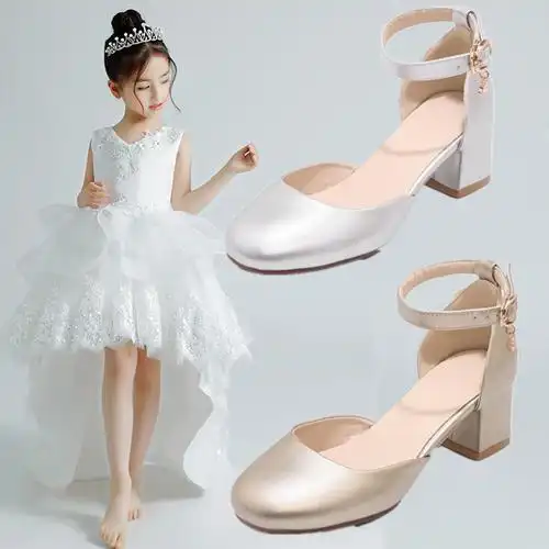 儿童高跟鞋2019夏季新款时尚女童凉鞋包头公主水晶走秀演出礼服鞋