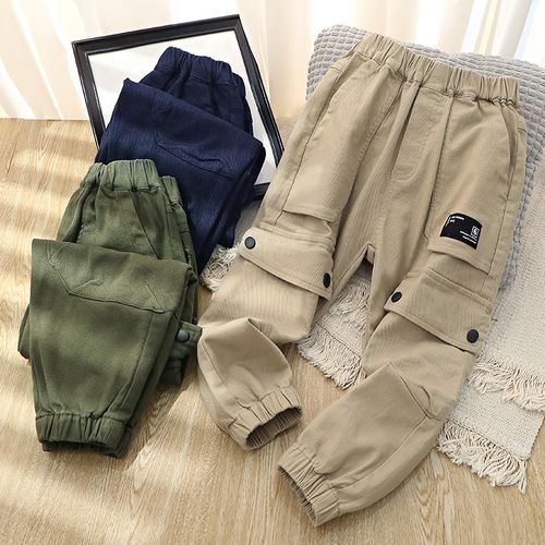 裤子颜色正 大口袋弹力有型~男童休闲裤中大童工装裤束脚时尚长裤