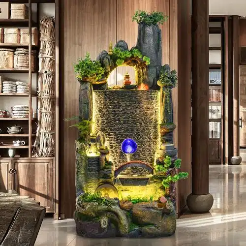 落地水幕墙屏风假山流水喷泉摆件室内会所水景装饰鱼缸家居工艺品