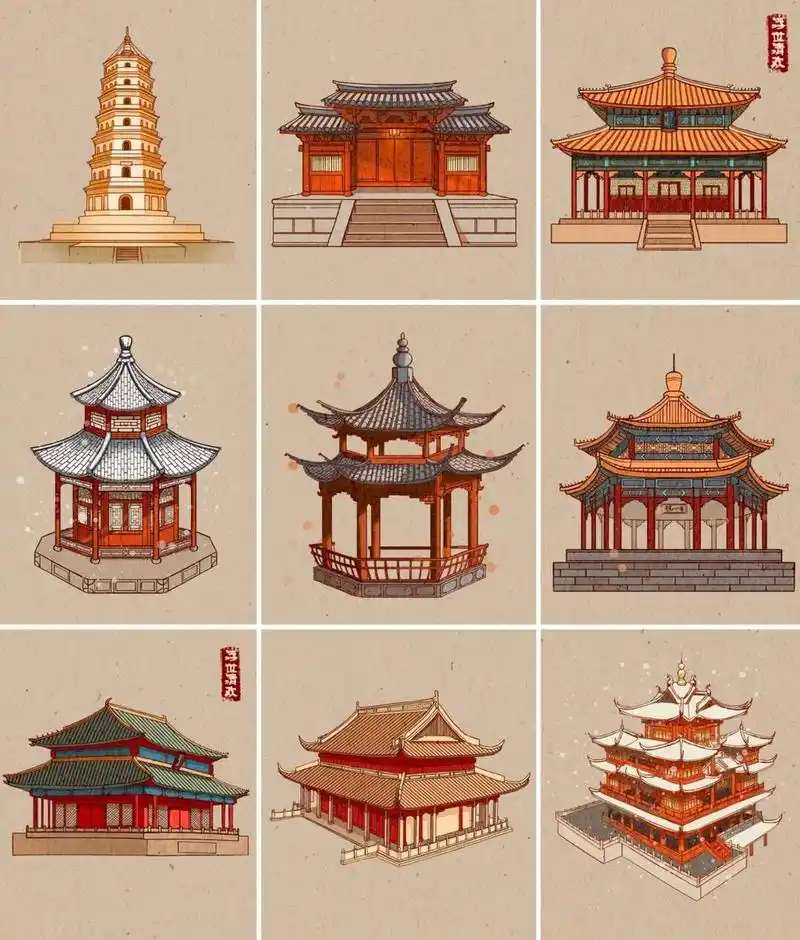 中国古建筑插画 不会什么就画什么,坚持画个9张,一定可以会的.