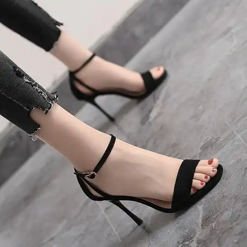 高跟凉鞋细跟一字带韩版露趾夏季中跟时尚百搭2018新款女韩版女鞋