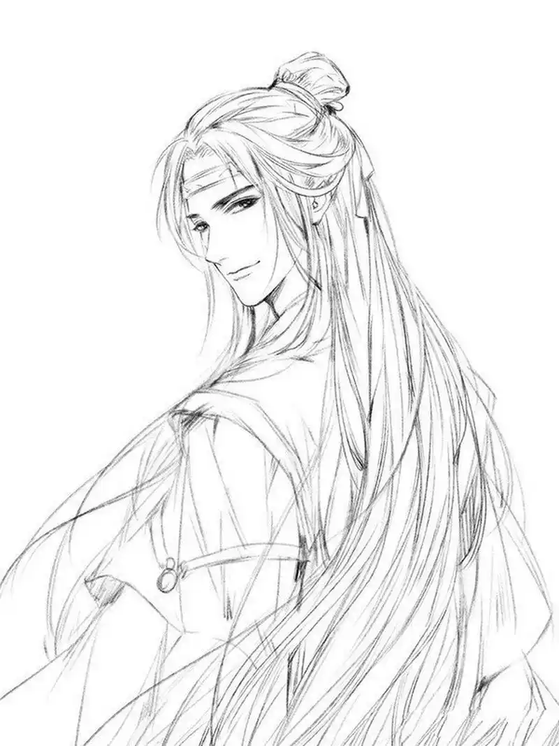 古风美男子线稿收藏练习 这些线稿都有唯美的特点,大家加上自己的颜色