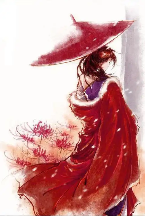 古风,撑红伞的女漫图. 或撑红伞有黑猫的漫画图,谢谢.