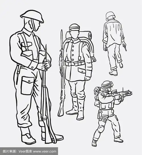 陆军士兵姿态动作手绘