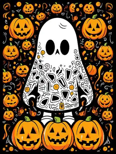 可爱的卡通万圣节鬼魂扁平插画