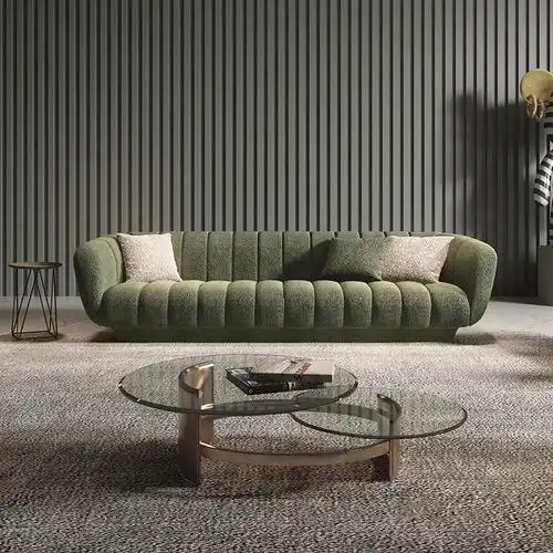纳威意式轻奢布艺沙发客厅2021年新款设计师三人位极简墨绿色沙发