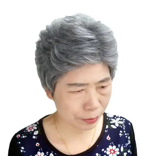 假发老年人白色蓬松短卷发老太太头套6080岁奶奶花白整顶假发