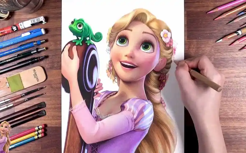 彩铅手绘长发公主(纯享版)精彩总在最后,bgm:g小调巴赫