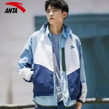 安踏夹克男外套新款春男士休闲男装官方旗舰薄春季运动上衣近海蓝混沌