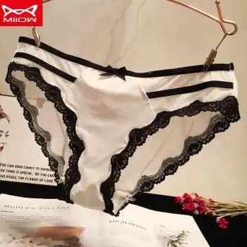 内裤女士网纱学生蕾丝诱惑透明中低腰三角裤舒适少女裤头白色6116m