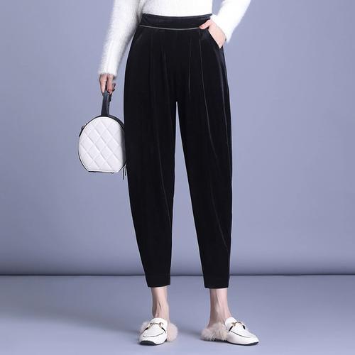 中年妈妈高腰裤子女加绒加厚萝卜裤显瘦2023秋冬新款金丝绒哈伦裤