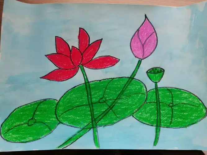 小橡树幼儿园学前二班宝贝小梵高美术油水分离《荷花朵朵开》