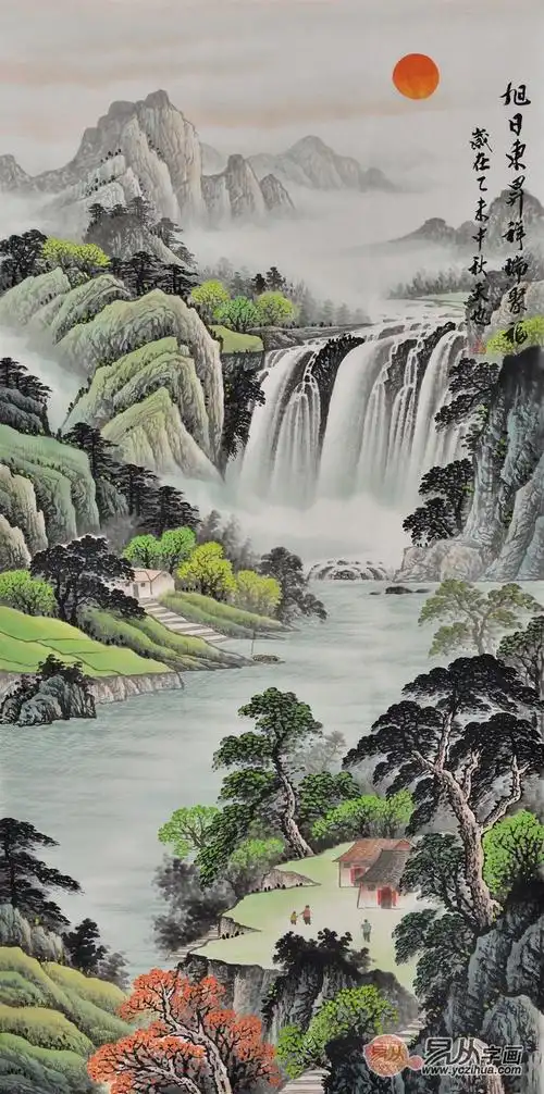 【作品来源:易从网】从风水寓意上来讲:这幅招财山水画,树木浓绿,清新