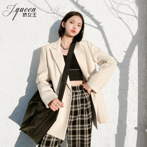 米色小西装外套女2024春季新款韩版休闲时尚洋气宽松廓形小西服潮