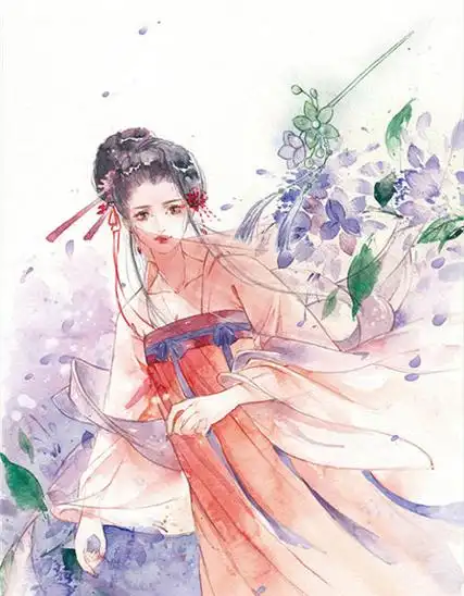 面纱遮颜的水彩古风美女图人物