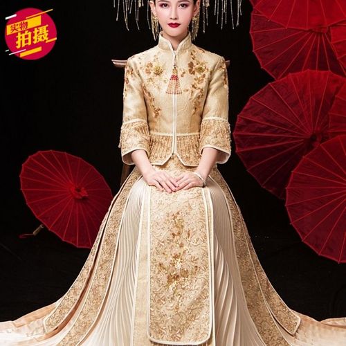 秀禾服新娘香槟金色秀禾2020新款凤冠霞帔结婚古装嫁衣婚纱中式女