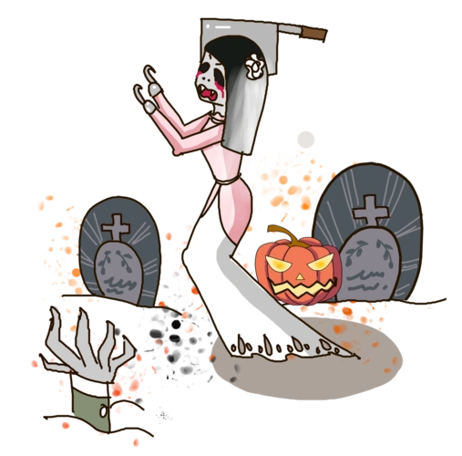 万圣节卡通手绘插画鬼新娘墓地