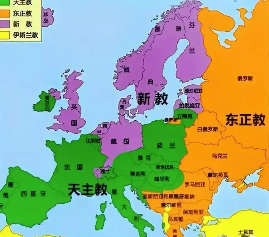 欧洲宗教区域划分,如图.