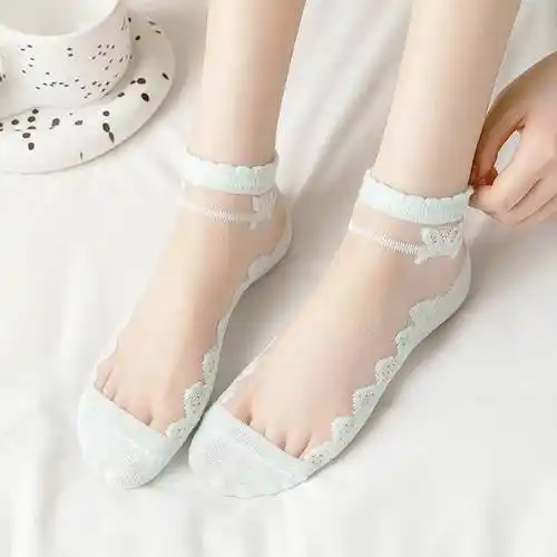 网红袜子女短袜夏季薄款短款玻璃丝水晶袜棉底夏天潮女士船袜短筒