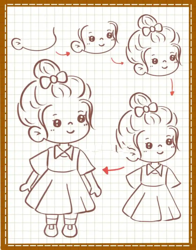 头像卡通人物手帐过程 零基础绘画|简笔画教程|黑白ins插画|手帐素材