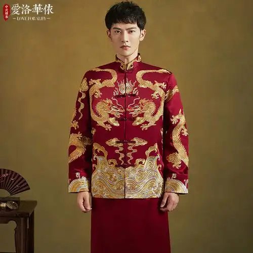 秀禾服男装2021新款春夏男士礼服龙凤褂结婚新郎敬酒服男款秀和服