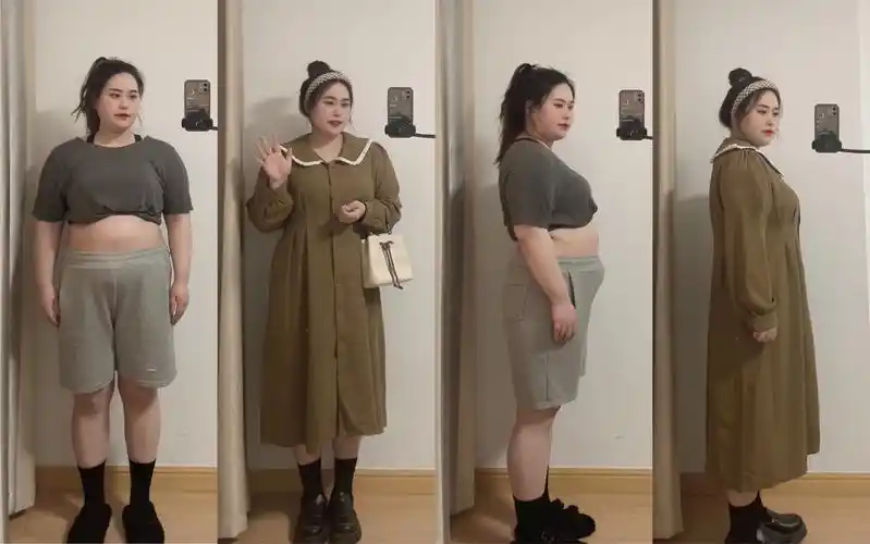 173斤微胖大码 早春穿搭分享 收腰显瘦遮肚子连衣裙