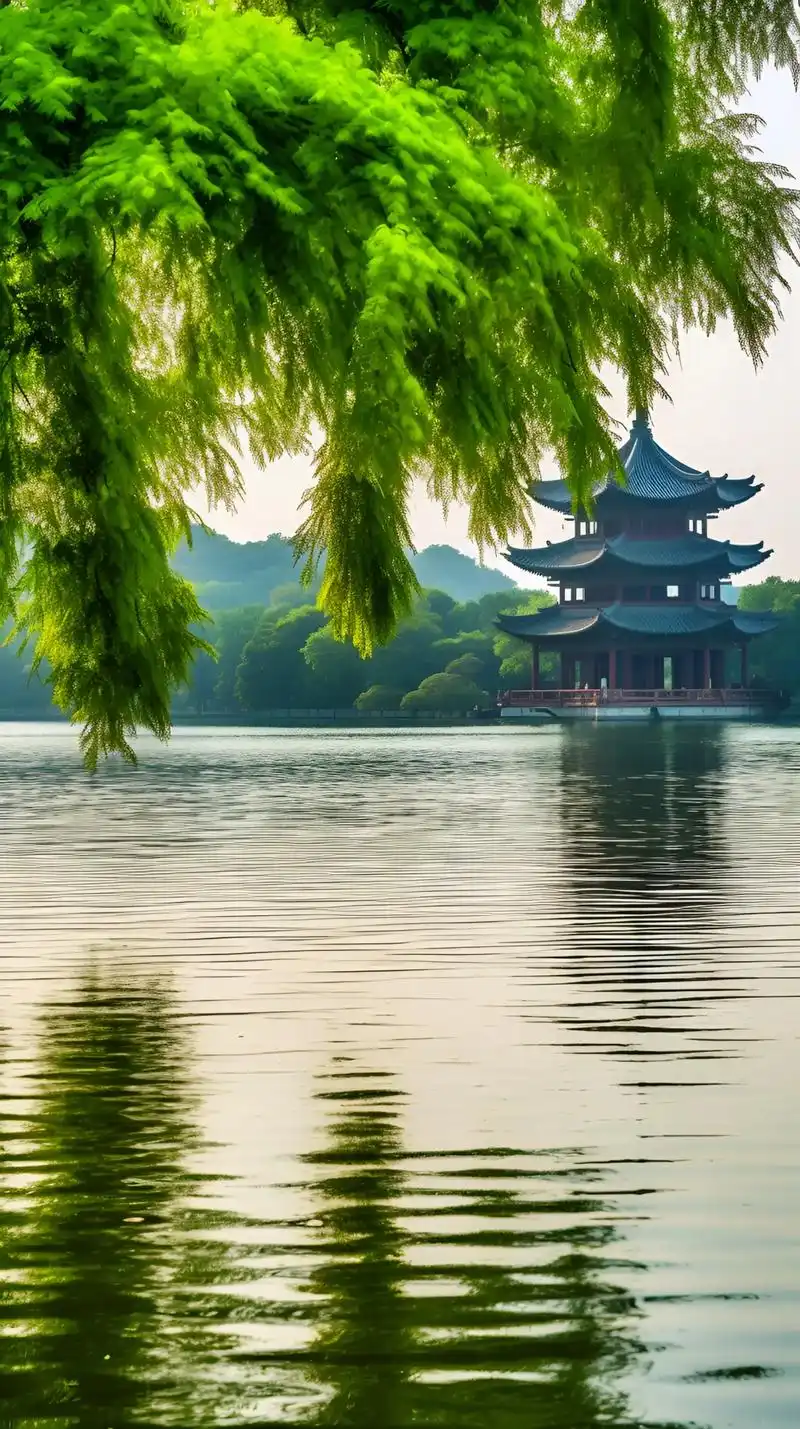 西湖美景.在西湖湖畔漫步,荷花飘香,湖面吹来阵阵微风,带着湖 - 抖音