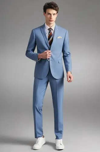 西装套装男结婚新郎礼服伴郎服商场同款天蓝色上衣裤子西裤码数请备注