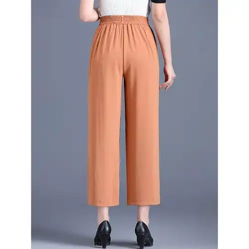 l 中老年阔腿裤女夏季薄款雪纺九分妈妈裤冰丝女裤中年女装夏天裤子