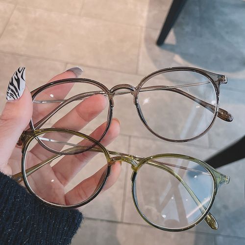 小红书圆框防蓝光眼镜冷茶色近视眼镜框镜架女韩版细框素颜平光镜