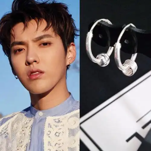 嘻哈耳环男 潮_吴亦凡新款志龙耳环耳钉韩国潮男嘻哈纯银耳圈女款银珠