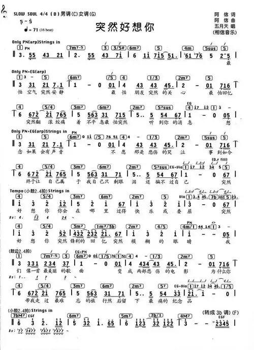 突然好想你简谱突然好想你歌谱五月天演唱歌曲